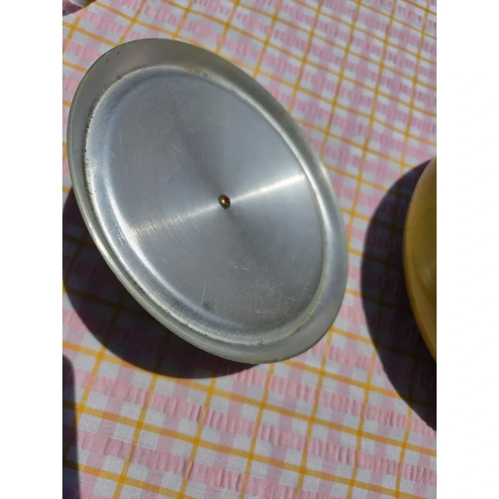 Vintage MCM Mustard Yellow Fondue Pot w Wood Handle Made in Japan 12